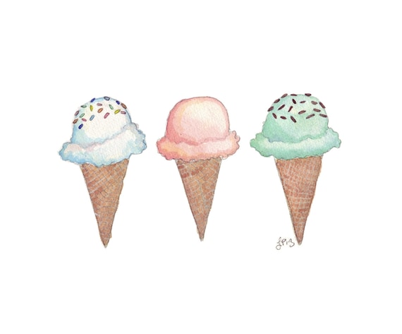 アイスクリームアート 5x7 - 食品イラスト - 3 つのアイスクリーム