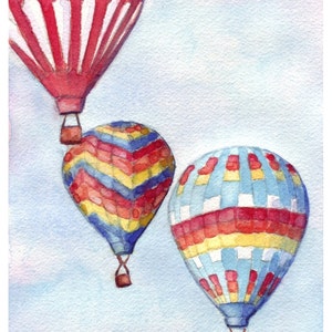 Peinture à l’aquarelle des ballons Air chaud - Air chaud arc en ciel ballons Illustration Print, 8 x 10