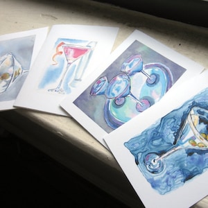 Martini Cards Cocktail Watercolor Art Note Cards, Set of 12 image 1