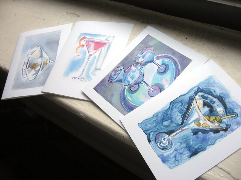 Martini Cards Cocktail Watercolor Art Note Cards, Set of 12 image 1