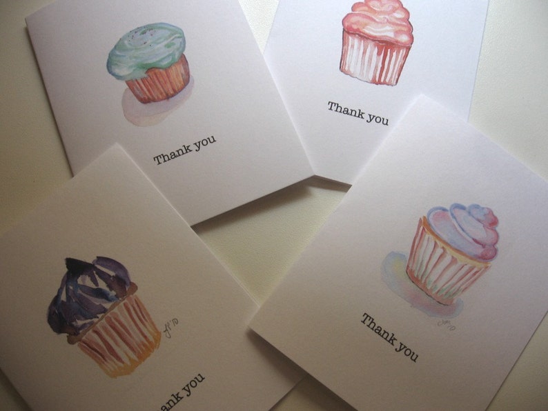 Set of 8 Thank You Notes Card Set Cupcake Art Thank You Cards