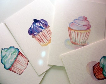 Cupcake Notecards, Blank Watercolor Art Cards (Ed. 5), Set of 8