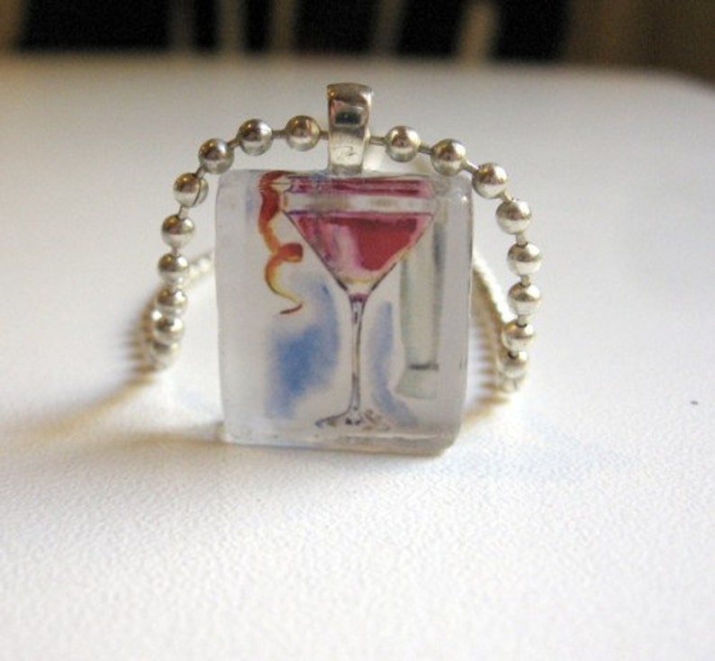 Martini Pendant Necklace Cosmo Cocktail Art Jewelry Glass Tile Etsy