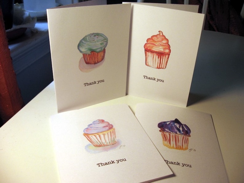 Set of 8 Thank You Notes Card Set Cupcake Art Thank You Cards