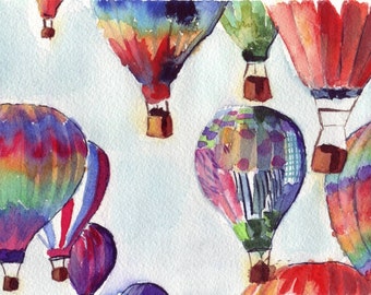 Watercolor Painting - Hot Air Balloons Illustration Watercolor - 8x10 Art Print - Limited Edition