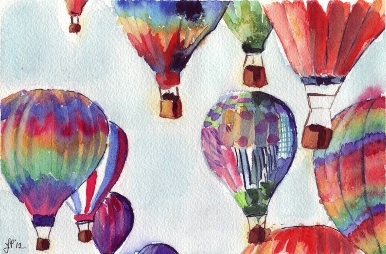 5x7 Print Watercolor Painting Hot Air Balloons Illustration Watercolor, 5x7 Art Print image 1