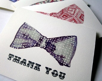 Mens Bowtie Thank You Notes - Retro Watercolor Men's Fashion Bow Tie Thank You Cards - Set of 12