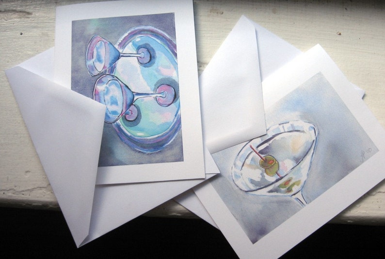 Martini Cards Cocktail Watercolor Art Note Cards, Set of 12 image 3