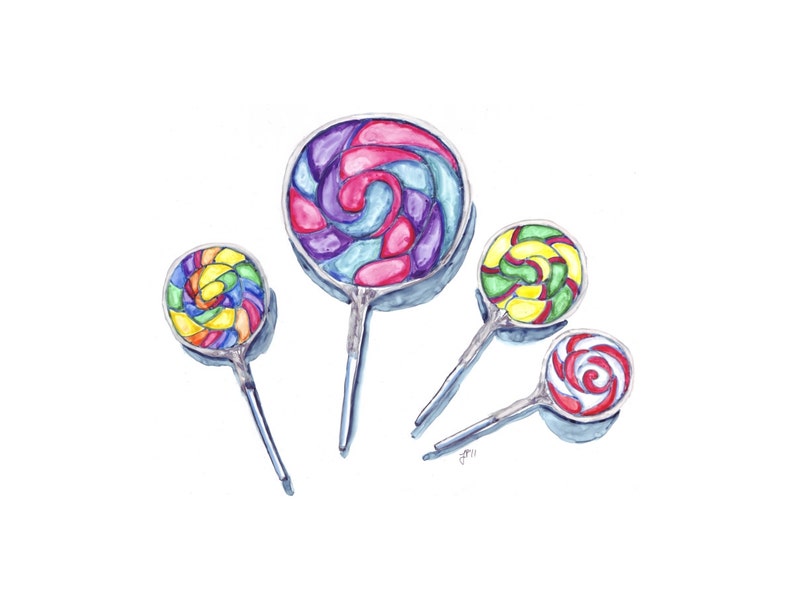 Watercolor Painting Swirl Lollipops Watercolor Art Print, 5x7 image 2