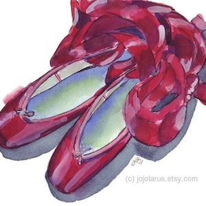 Red Pointe Shoes Watercolor Painting - Red Ballet Shoes Watercolor Art Print, 5x7