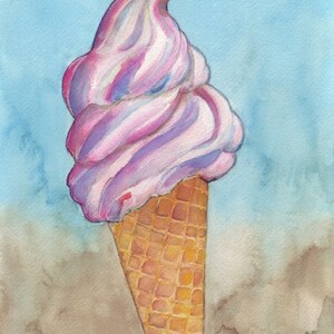 Pink Soft Serve Ice Cream Cone Wall Art - Sweet Summer Dessert Art - Still Life - Food Illustration - 8x10 Print