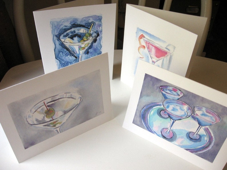 Martini Cards Cocktail Watercolor Art Note Cards, Set of 12 image 4