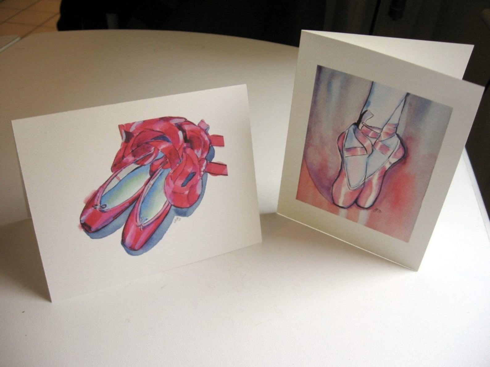 set of cards - ballet shoes watercolor art notecards, set of 4