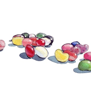 Jellybeans Art Watercolor Painting Candy Food Art Print, 5x7