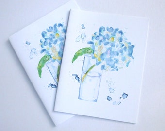 Blank Card Set - Blue Hydrangea Watercolor Art Note Cards, Set of 12