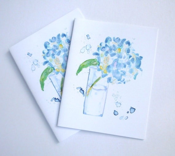 Flower Watercolor Art Cards Blue Hydrangea Notecards Set of 8