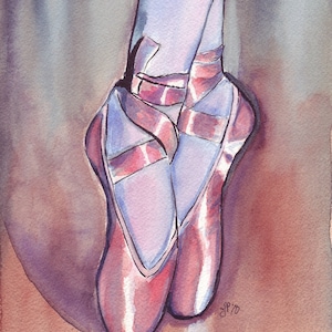 Pink Pointe Shoes 11x14 Watercolor Painting Ballet Art, Pink Ballet Shoes Watercolor Art Print, 11x14 Wall Art image 1