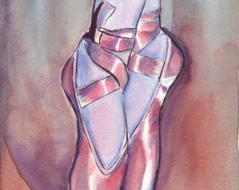 Pink Pointe Shoes 11x14 Watercolor Painting - Ballet Art, Pink Ballet Shoes Watercolor Art Print, 11x14 Wall Art