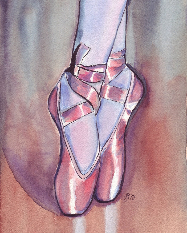 Pink Pointe Shoes 11x14 Watercolor Painting Ballet Art, Pink Ballet Shoes Watercolor Art Print, 11x14 Wall Art image 1
