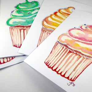Birthday Cards - Cupcake Greeting Cards, Cupcake Art Birthday Cards, Set of 12