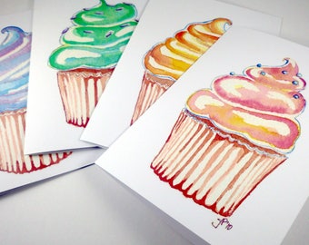 Birthday Cards - Cupcake Greeting Cards, Cupcake Art Birthday Cards, Set of 12