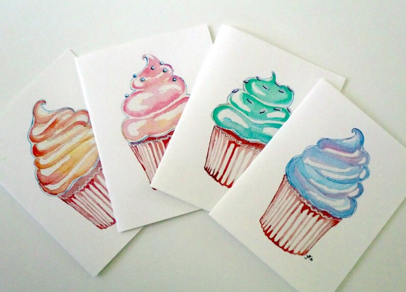 Cute Pastel Cupcake Art Cards Cupcake Art Notecards Ed. 2 , Set of 12 image 1