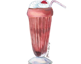 Chocolate Milkshake Wall Art - Ice Cream Shake Watercolor Art Print, 5x7 - Food Art - Foodie Illustration