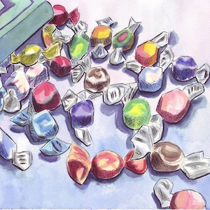 11x14 Watercolor Painting - Salt Water Taffy Candy Art, Watercolor Art Print, 11x14 Wall Art, Candy Series no. 9