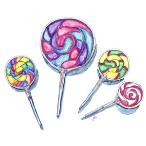 Watercolor Painting Swirl Lollipops Watercolor Art Print, 5x7 image 4