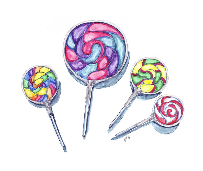 Watercolor Painting Swirl Lollipops Watercolor Art Print, 5x7 image 4