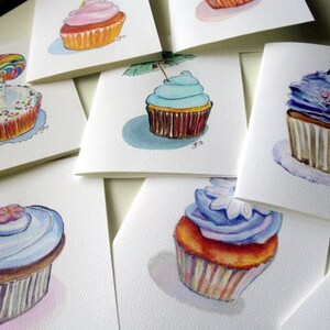 Jeu de carte Cupcake, aquarelle Art Note cartes Combo, ensemble de 8