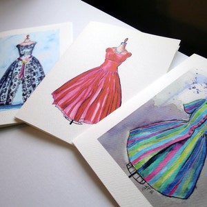 Blanco mode Notitiekaarten, Vintage jurk aquarel Art Opmerking kaarten Ed. 3, Set van 8
