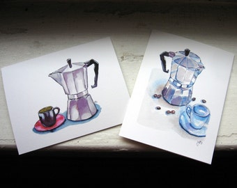 Stationery Cards - Espresso Coffee Cards - Italy Watercolor Art Notecards -  Set of 8