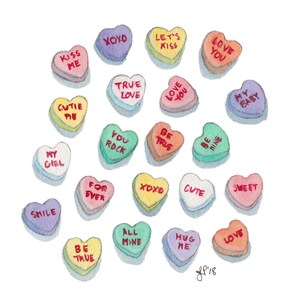 Dulces corazones acuarela arte impresión - colorido Necco Sweethearts arte de la pared - San Valentín arte - conversación corazones acuarela arte impresión, 8x10