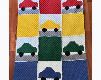 Colorful Car C2C Crochet Blanket Pattern | Digital PDF Download