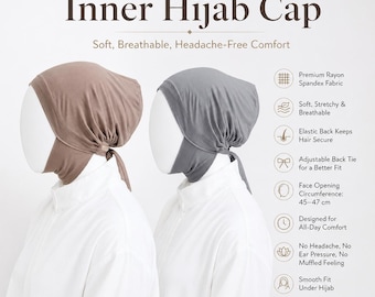 KOOP 2 KRIJGT 1 GRATIS | Premium binnenmuts hijab | Verstelbare strikband aan de achterkant, zachte ademende onderdoek, geen hoofdpijn, comfort