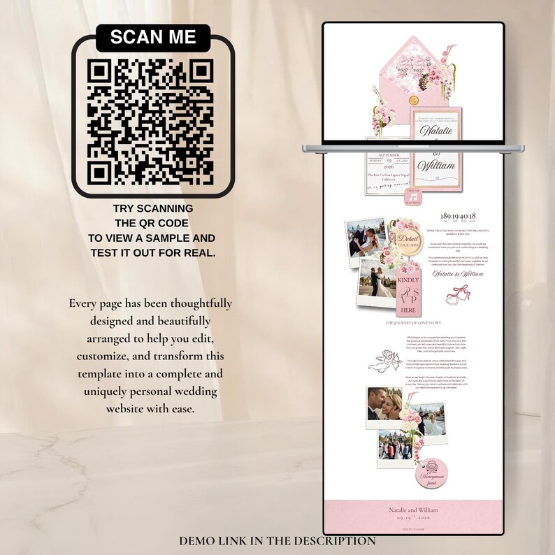 Blush Pink Wedding Website Template with RSVP | Editable Canva Invitation Design (digital download) image 2