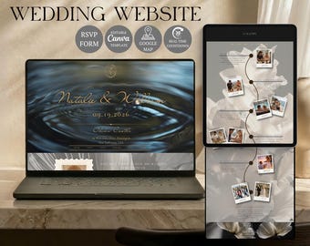 Plantilla web para bodas de personas adineradas de clase alta con confirmación de asistencia / Estilo vintage / Diseño de invitación editable en Canva