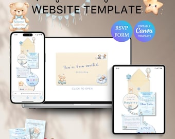 Teddy Bear Baby Shower Website with RSVP | Editable Canva Template
