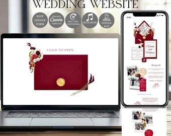 Red Wedding Website Template with RSVP | Editable Canva Invitation Design (Digital Download)