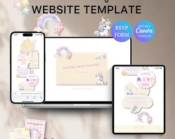 Unicorn Baby Shower Website with RSVP | Editable Canva Template