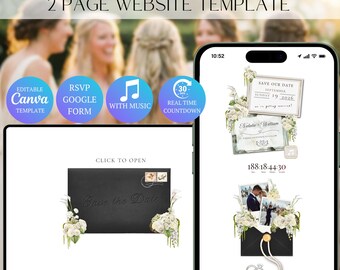 Black & White Save the Date Website Template with RSVP | Editable Canva Invitation Design (Digital Download)