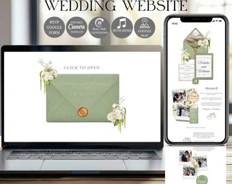 Sage Green Wedding Website Template with RSVP | Editable Canva Invitation Design (Digital Download)