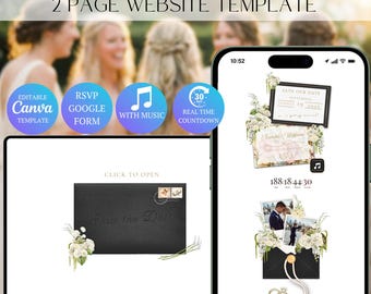 Black & Gold Save the Date Website Template with RSVP | Editable Canva Invitation Design (Digital Download)