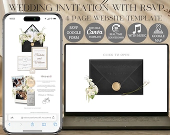Black White Wedding Website Template with RSVP | Editable Canva Invitation Design (Digital Download)