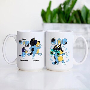 Personalized Cartoon Dog Dad Mug – Best Dad Ever Gift – Custom Father's Day Mug from Kids – Funny Animated Style Coffee Cup for Him