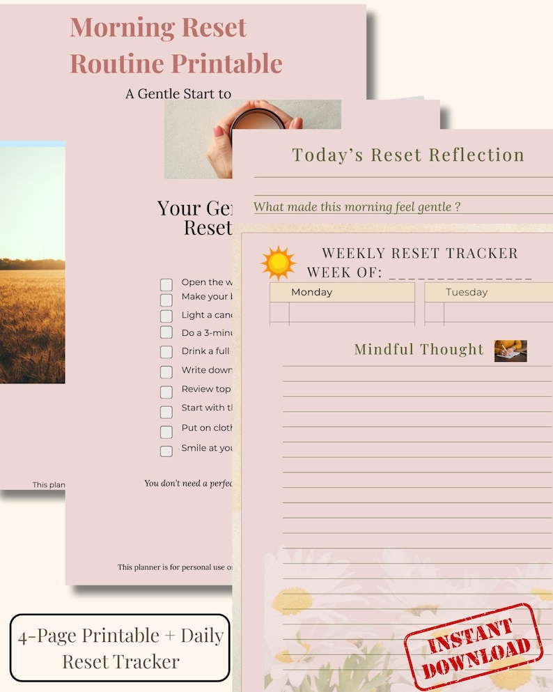 Morning Reset Routine Printable for Moms – 5-page Gentle Planner (PDF ...
