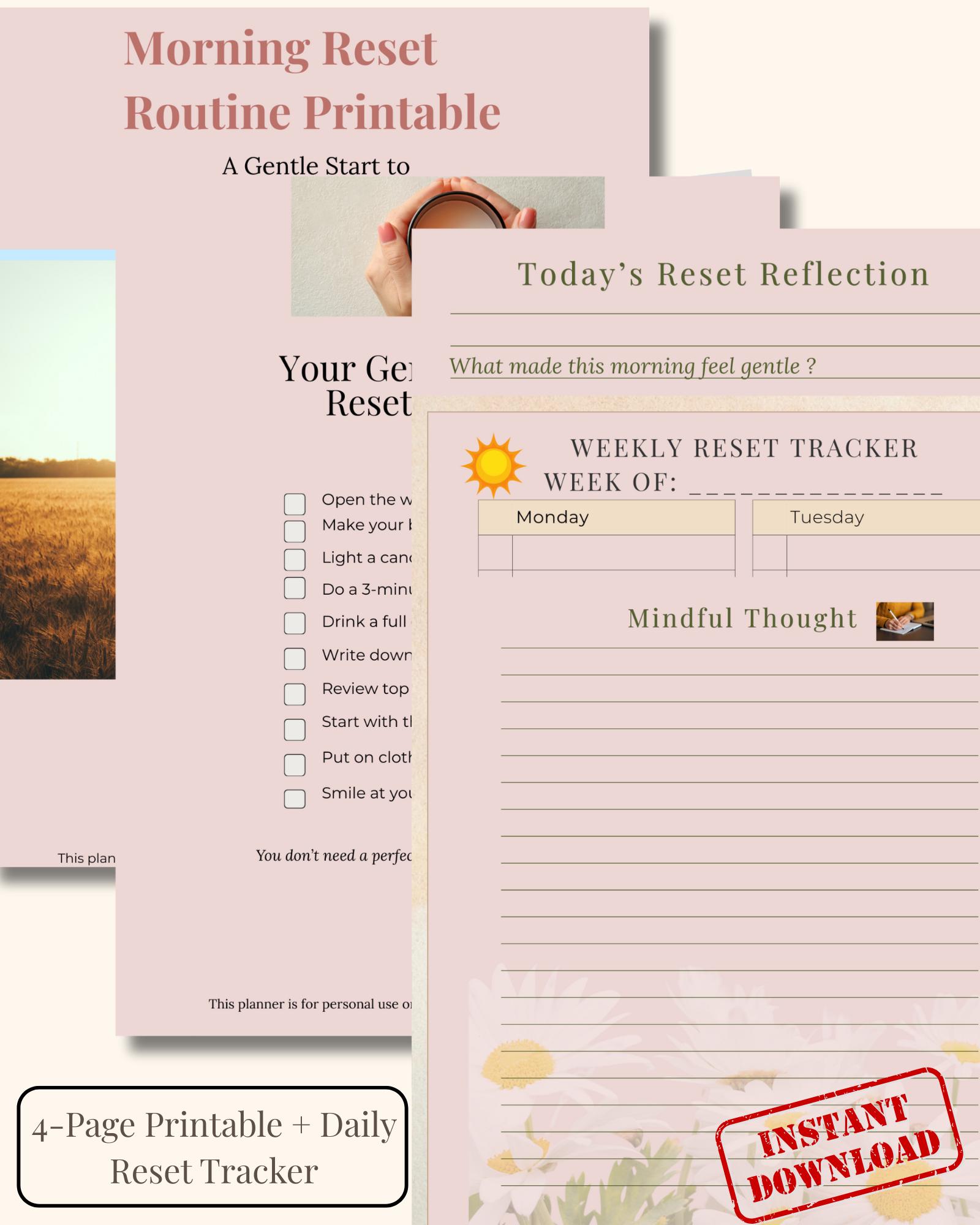 Morning Reset Routine Printable for Moms – 5-page Gentle Planner (PDF ...