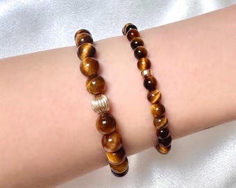AAA+ Grade Natural Tiger's Eye 6mm - 14k Gold Filled - Crystal Beaded Bracelet | Grounding, Protection, Confidence, Courage, Clarity