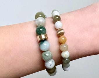 Natural Burmese Jadeite Jade (A Grade) 8mm | 14k Gold Filled Women's Beaded Bracelet | Myanmar Jade | Abundance, Prosperity, Harmony, Luck
